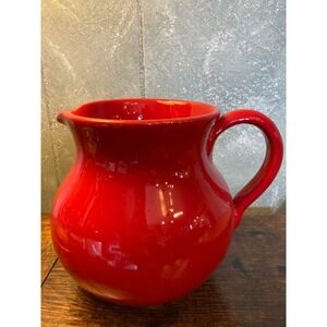 La Gabbianella Red Ceramic Pitcher Made in Italy Glossy Glaze Serving Jug